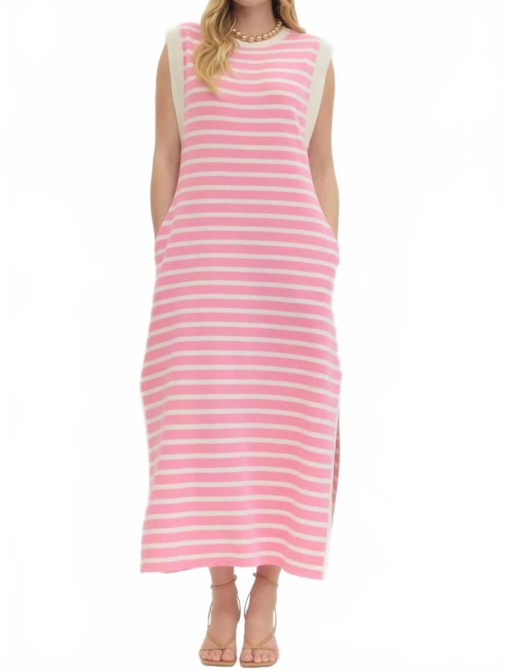 NEW ENTRO alice striped knit maxi dress in bubblegum